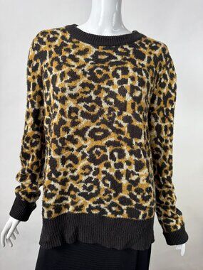 Who What Wear Leopard Print Sweater XXL Brown & Yellow Acrylic Knit